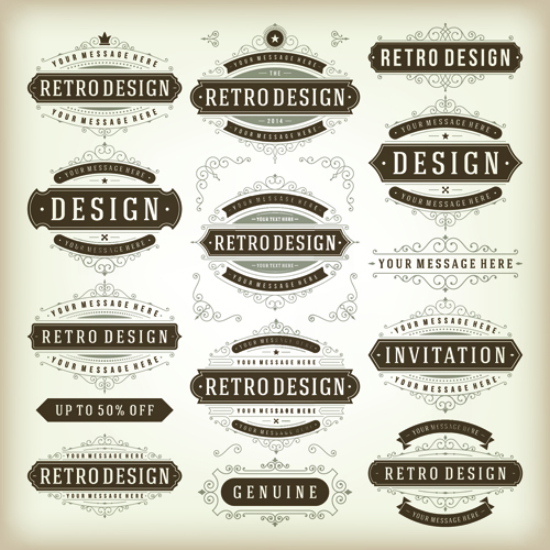 Retro ribbon labels design graphics vector 01 ribbon Retro font labels label   