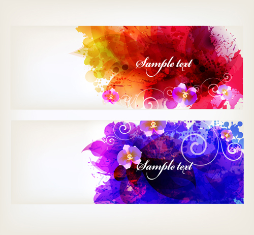 Splash watercolor with flower banner vector material 03 watercolor vector material splash material flower banner   