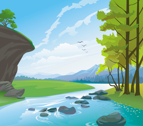 Drawn beautiful landscapes vector material 03 vector material landscape beautiful   