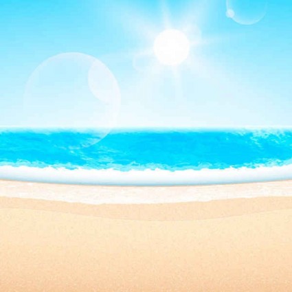Summer beach with sun background vector set themed summer beach background   