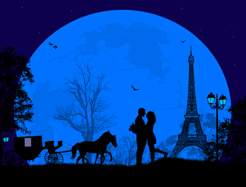 Night paris with lovers vector set 18 paris night lovers   