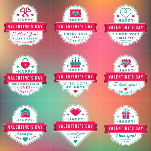 Vintage valentines day labels vector set 07 vintage valentines labels day   