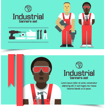 Funny Industrial banner vector set 02 industrial funny banner   