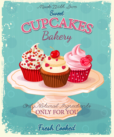 Retro advertising poster cupcakes vector 01 Retro font cupcake cakes advertising   