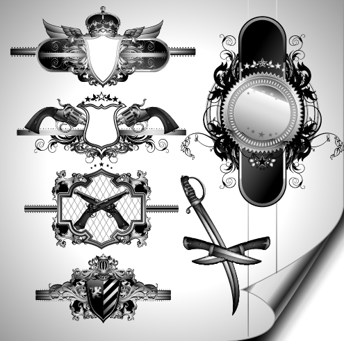 Vintage black and white badge with heraldry vector set 10 vintage heraldry black and white badge   