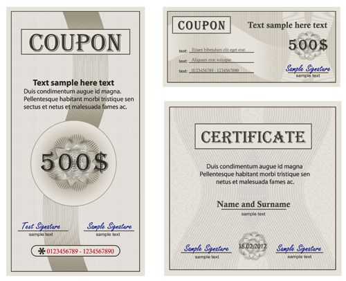Coupon with Certificate templates vector 01 templates certificate template certificate   
