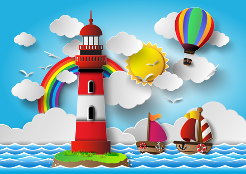 Sailing boat with marine cartoon vectors 01 sailing marine cartoon boat   