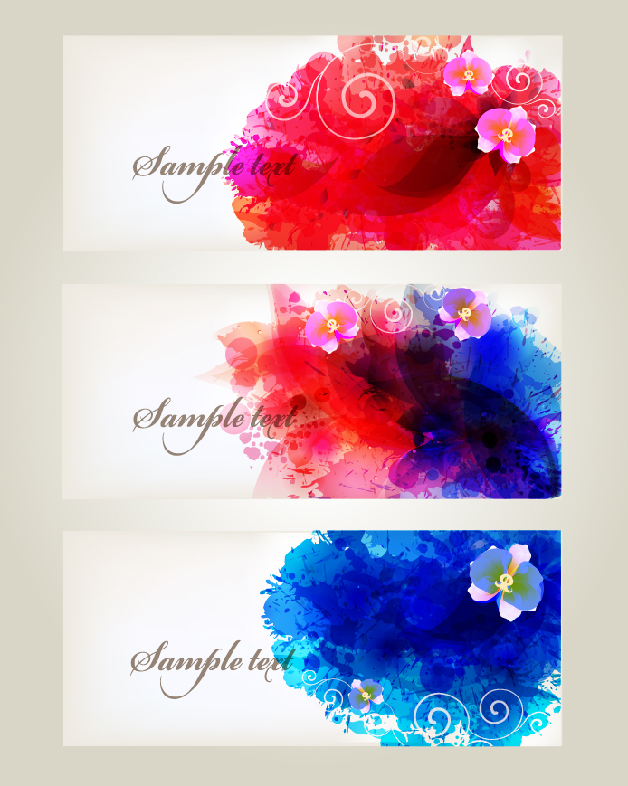 Splash watercolor with flower banner vector material 02 watercolor vector material splash material flower banner   