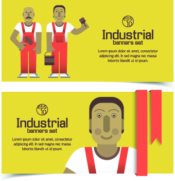 Funny Industrial banner vector set 01 industrial funny banner   