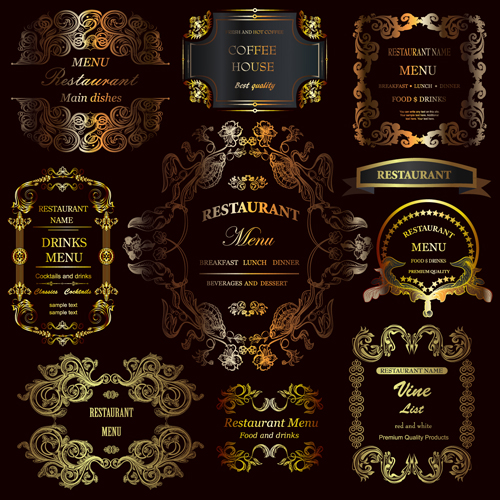 Golden ornament labels with vintage frames vector 03 vintage ornament labels label frames   