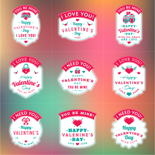 Vintage valentines day labels vector set 06 vintage valentines labels day   
