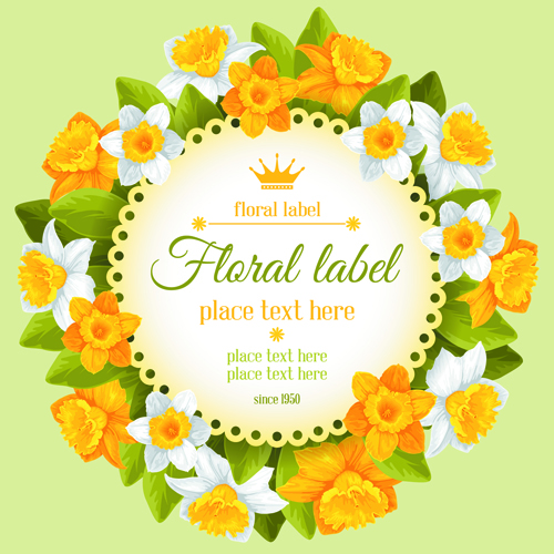 Round label with beautiful flower background vector 01 label flower beautiful background   