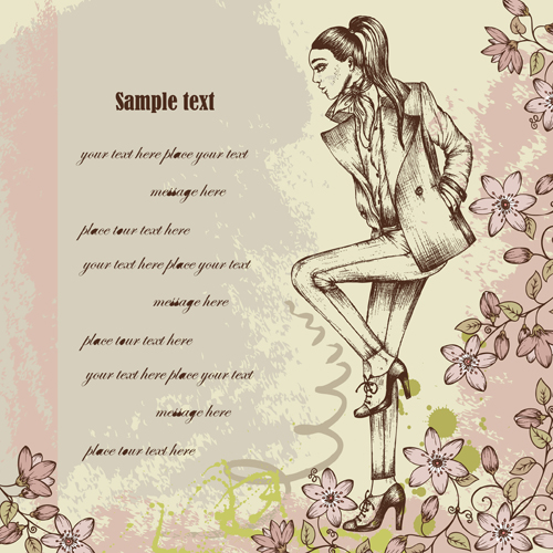 Hand drawn Fashion woman vector background set 02 woman hand drawn fashion   