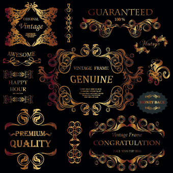 Golden calligraphic ornaments with labels vector 05 ornaments ornament labels label calligraphic   