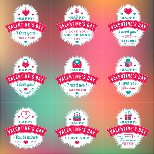 Vintage valentines day labels vector set 04 vintage valentines labels day   