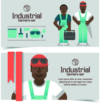 Funny Industrial banner vector set 03 industrial funny banner   