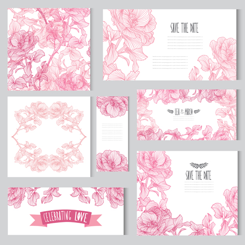 Hand drawn flower pink card with banner vector pink hand drawn flower banner   