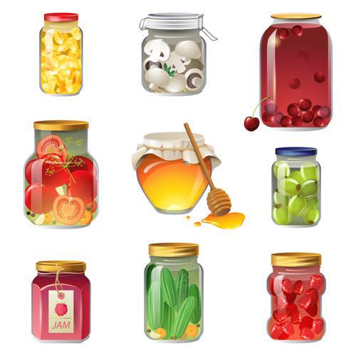 Canned fruits and vegetables vector icons vegetables different Delicious Canned fruits   