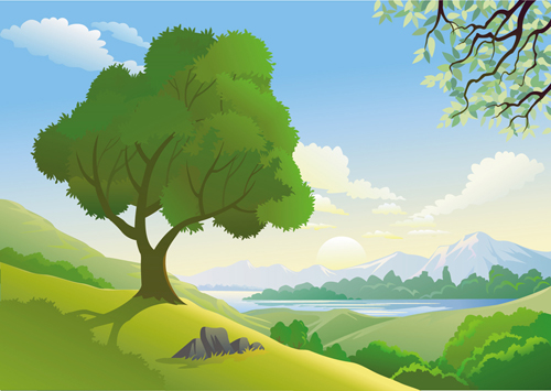 Drawn beautiful landscapes vector material 04 vector material landscape beautiful   