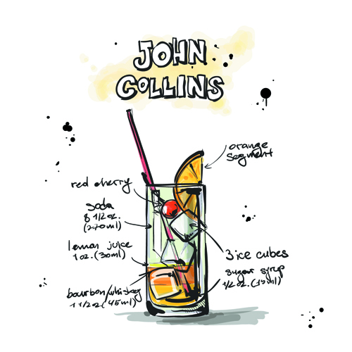 Hand Drawn Cocktails Recipes vector 03 Recipes hand-draw hand drawn cocktails   