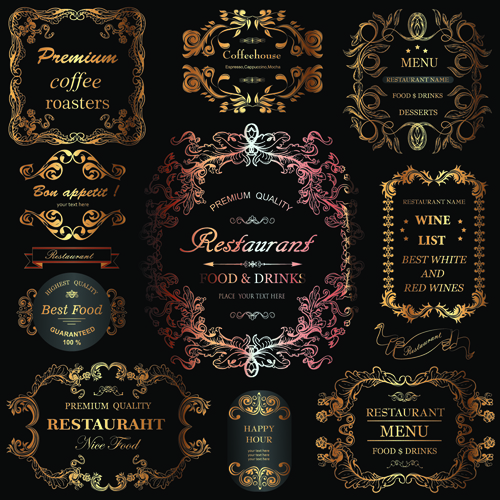 Golden ornament labels with vintage frames vector 02 vintage ornament labels label golden frames   