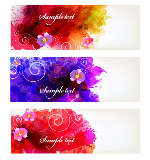 Splash watercolor with flower banner vector material 01 watercolor vector material splash material flower banner   