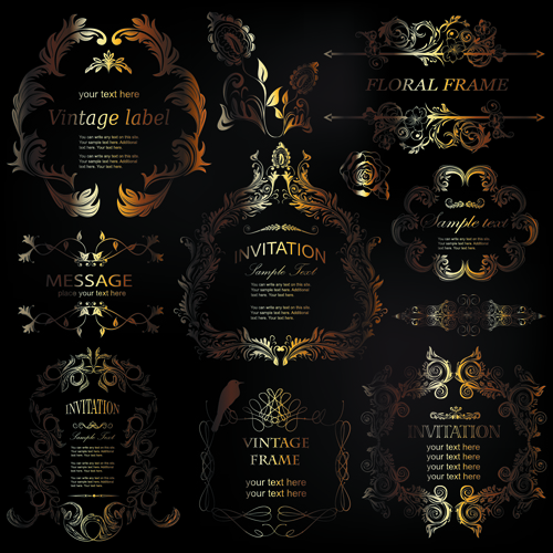 Golden ornament labels with vintage frames vector 01 vintage ornament labels label golden   