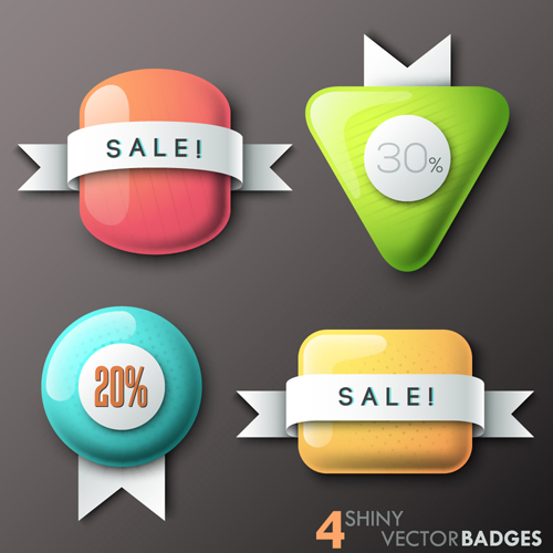 Shiny badges with ribbon vector shiny ribbon badges   