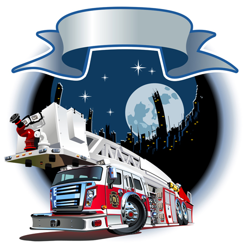 Fire truck with city vector 02 truck fire city   