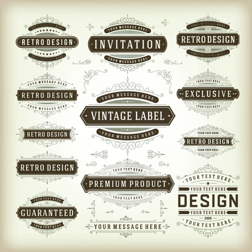 Retro ribbon labels design graphics vector 05 ribbon Retro font labels label   