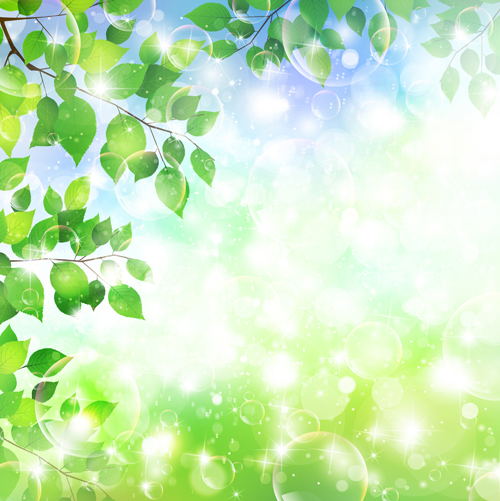 Halation bubble with green leaves vector background 02 halation green leaves green bubble   