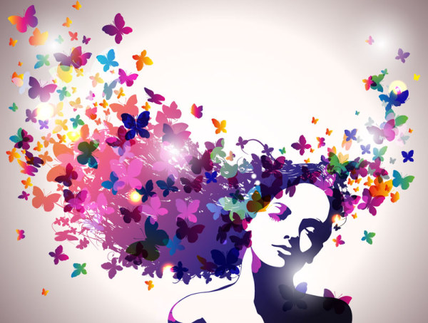 Creative colored Butterfly with Woman vector woman creative colored butterfly   