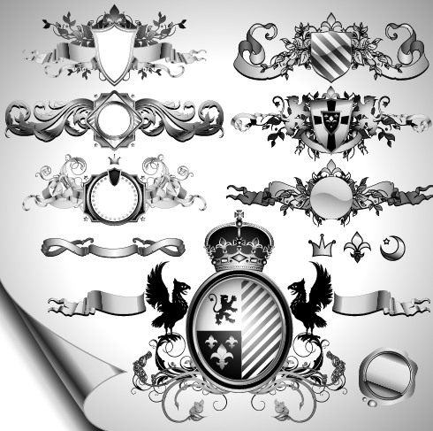 Vintage black and white badge with heraldry vector set 05 vintage heraldry black and white badge   