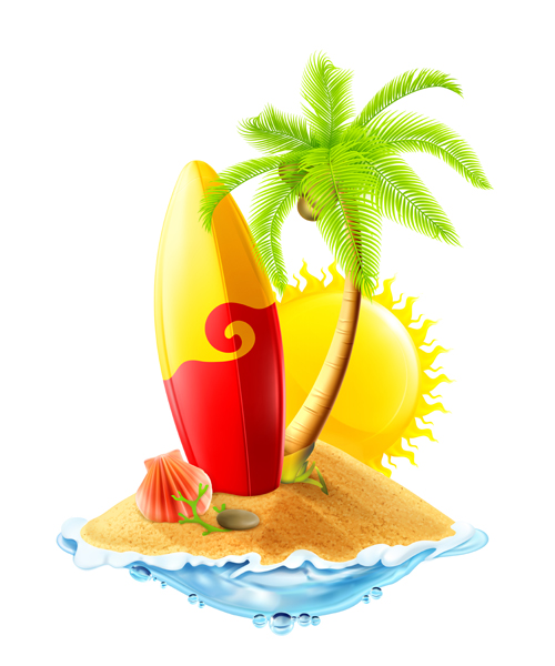 Sea island summer holiday elements vector background 02 summer Sea island holiday background   