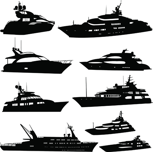 Steamship with yacht silhouette vector yacht Steamship silhouette   