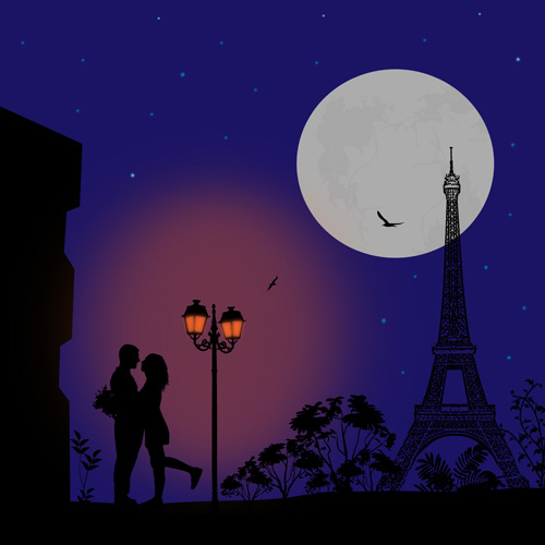 Night paris with lovers vector set 03 paris night lovers   