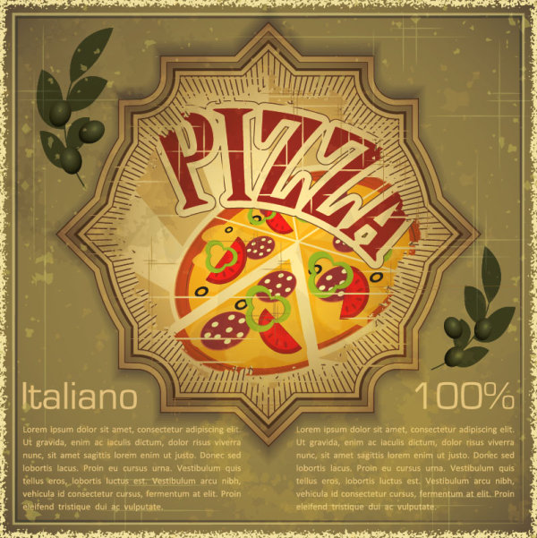 Retro pizza background Retro font pizza cartoon background   