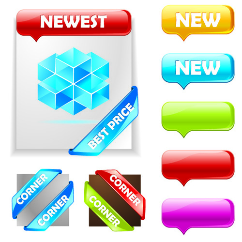 Web ribbons elements and button vector 01 web ribbons ribbon elements element button   