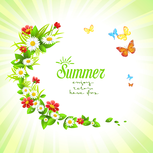 Summer flower with butterflies background material summer flower butterflies background material background   