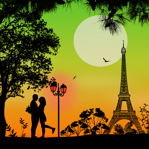 Night paris with lovers vector set 16 paris night lovers   