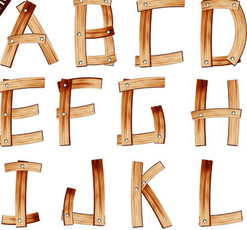 Set of Wooden alphabet numerals vector 02 wooden wood numerals alphabet   
