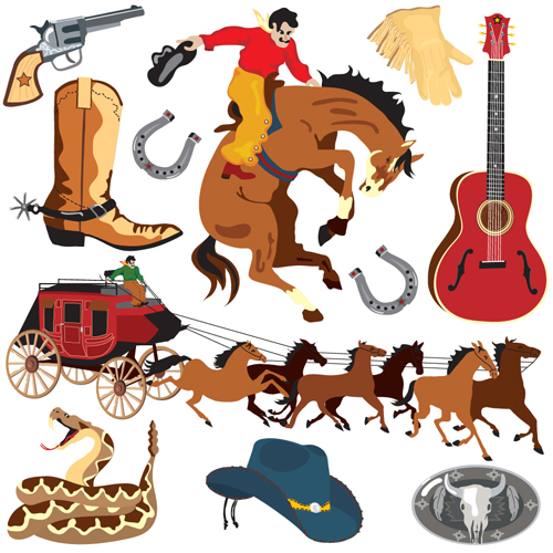 Set of Wild West elements vector 03 wild west elements element   