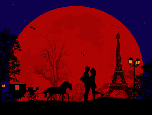 Night paris with lovers vector set 14 paris night lovers   