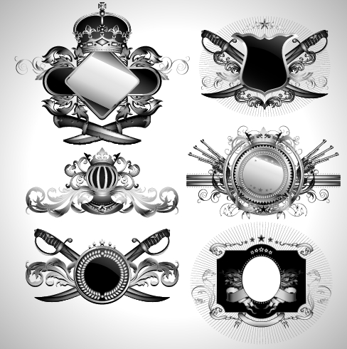 Vintage black and white badge with heraldry vector set 09 vintage heraldry black and white badge   