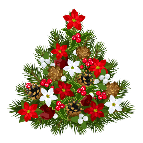 Holly with flower and christmas tree vector tree holly flower christmas   