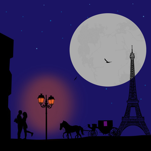 Night paris with lovers vector set 02 paris night lovers   