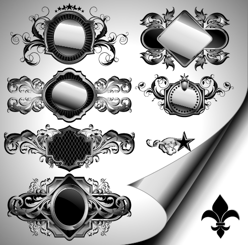 Vintage black and white badge with heraldry vector set 02 vintage heraldry black and white badge   
