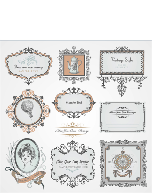 Retro style frames with ornament vector 03 Retro font ornament elements element   