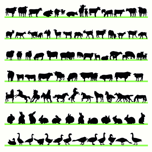 Various Animals Silhouettes design vector set 04 Various silhouettes silhouette Animal   