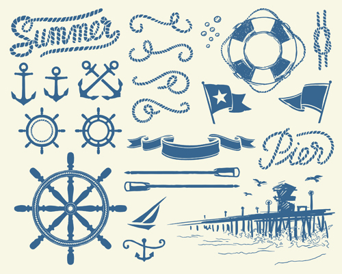 Hand drawn nautical elements vector material 01 nautical hand-draw hand drawn elements element   